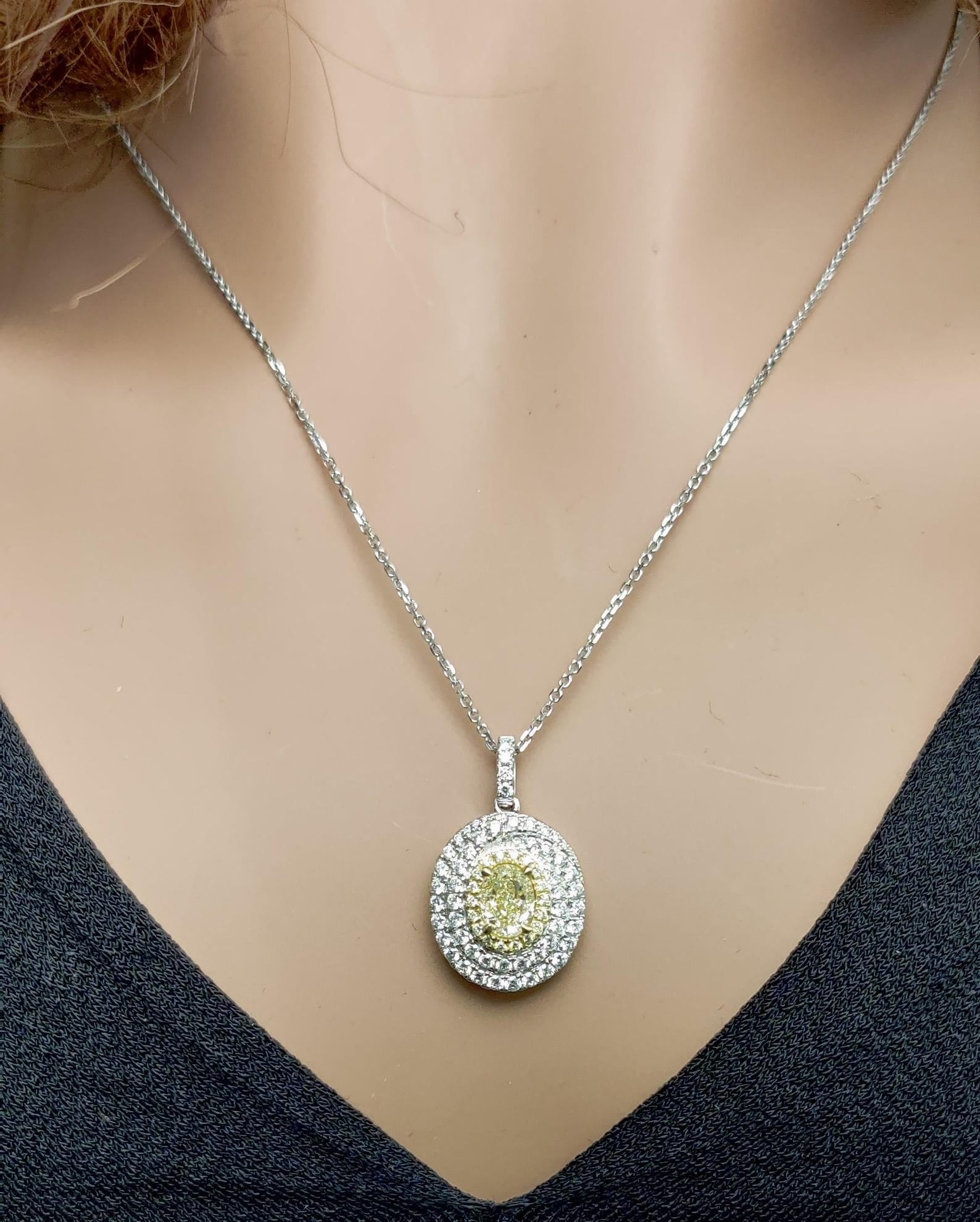 1.57TCW Intense Yellow Oval Cut Lab Grown Diamond Drop Halo beautiful pendant