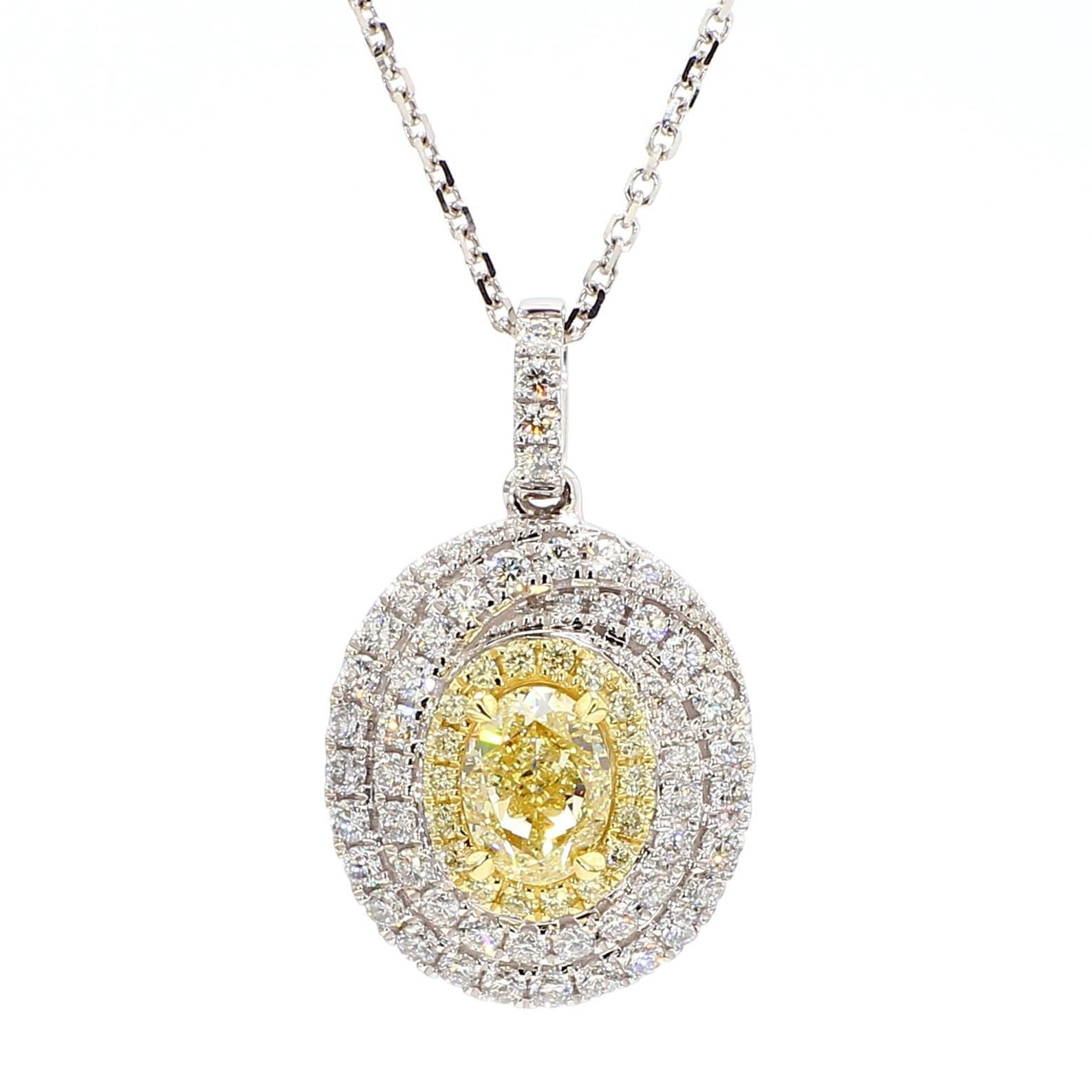 1.57TCW Intense Yellow Oval Cut Lab Grown Diamond Drop Halo beautiful pendant