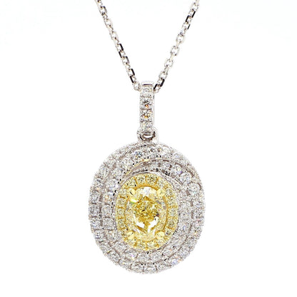 1.57TCW Intense Yellow Oval Cut Lab Grown Diamond Drop Halo beautiful pendant