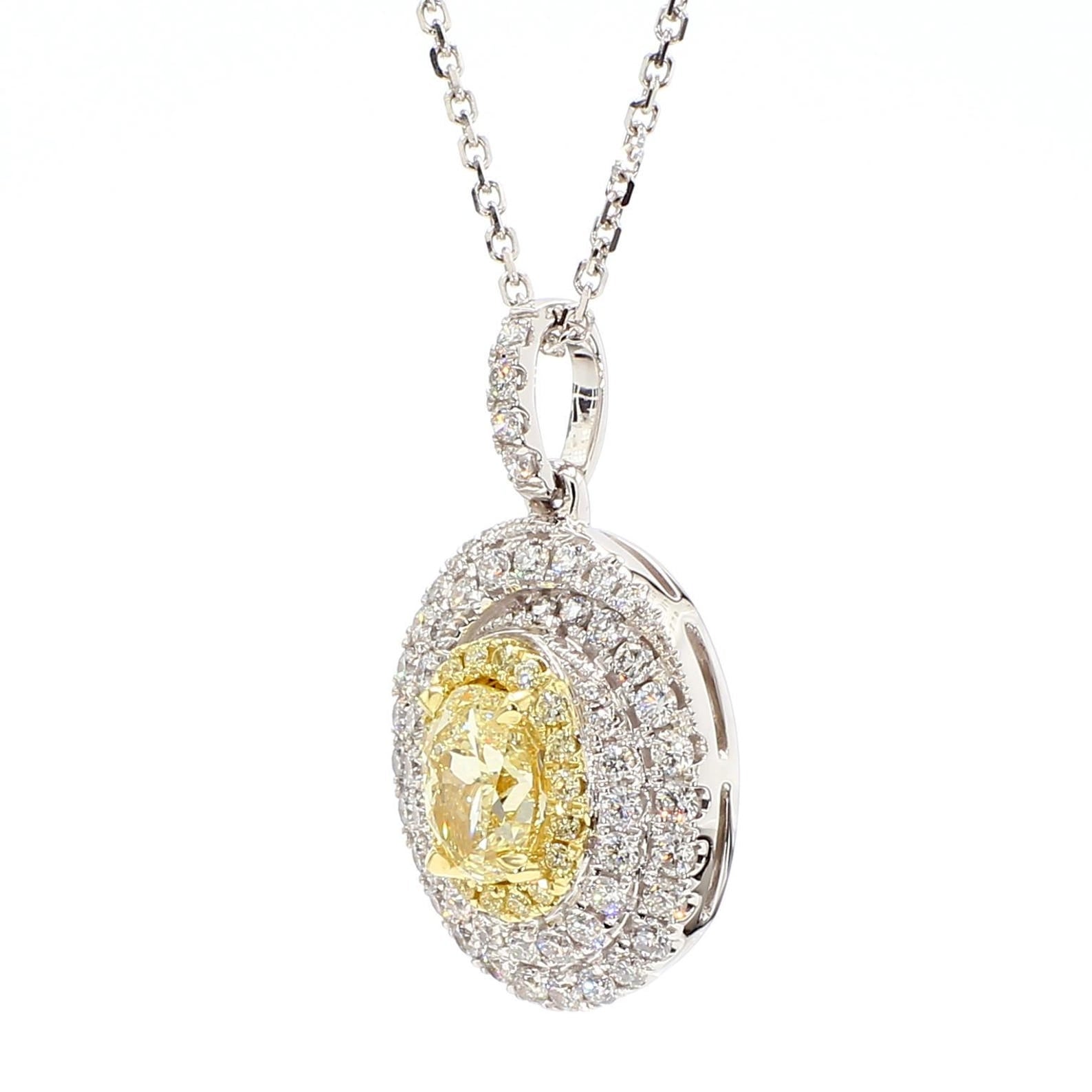 1.57TCW Intense Yellow Oval Cut Lab Grown Diamond Drop Halo beautiful pendant
