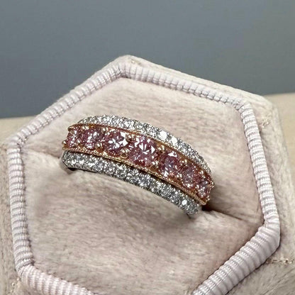 1.61CT Round Cut White & Pink Lab Grown Diamond Pave Set Proposal Wedding Band