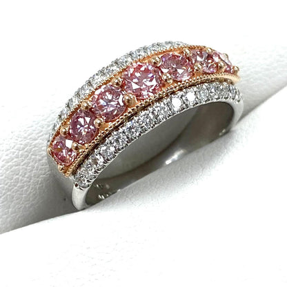 1.61CT Round Cut White & Pink Lab Grown Diamond Pave Set Proposal Wedding Band