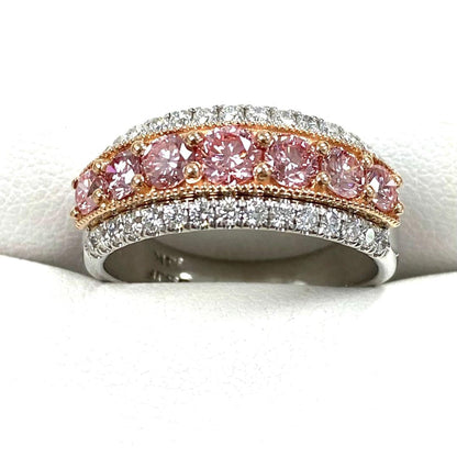 1.61CT Round Cut White & Pink Lab Grown Diamond Pave Set Proposal Wedding Band