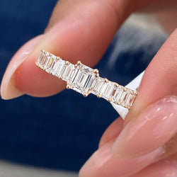 1.65 CT Emerald Cut Lab Grown Diamond Half Eternity Prong Set Wedding Band