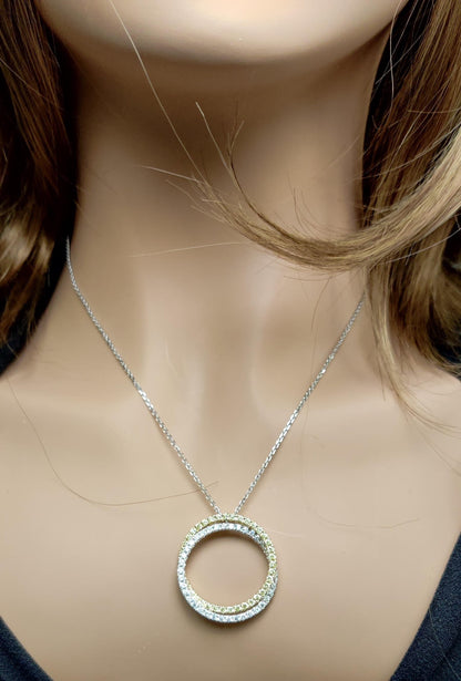 1.65TCW White & Yellow Round Cut Lab Grown Diamond beautiful Circle pendant