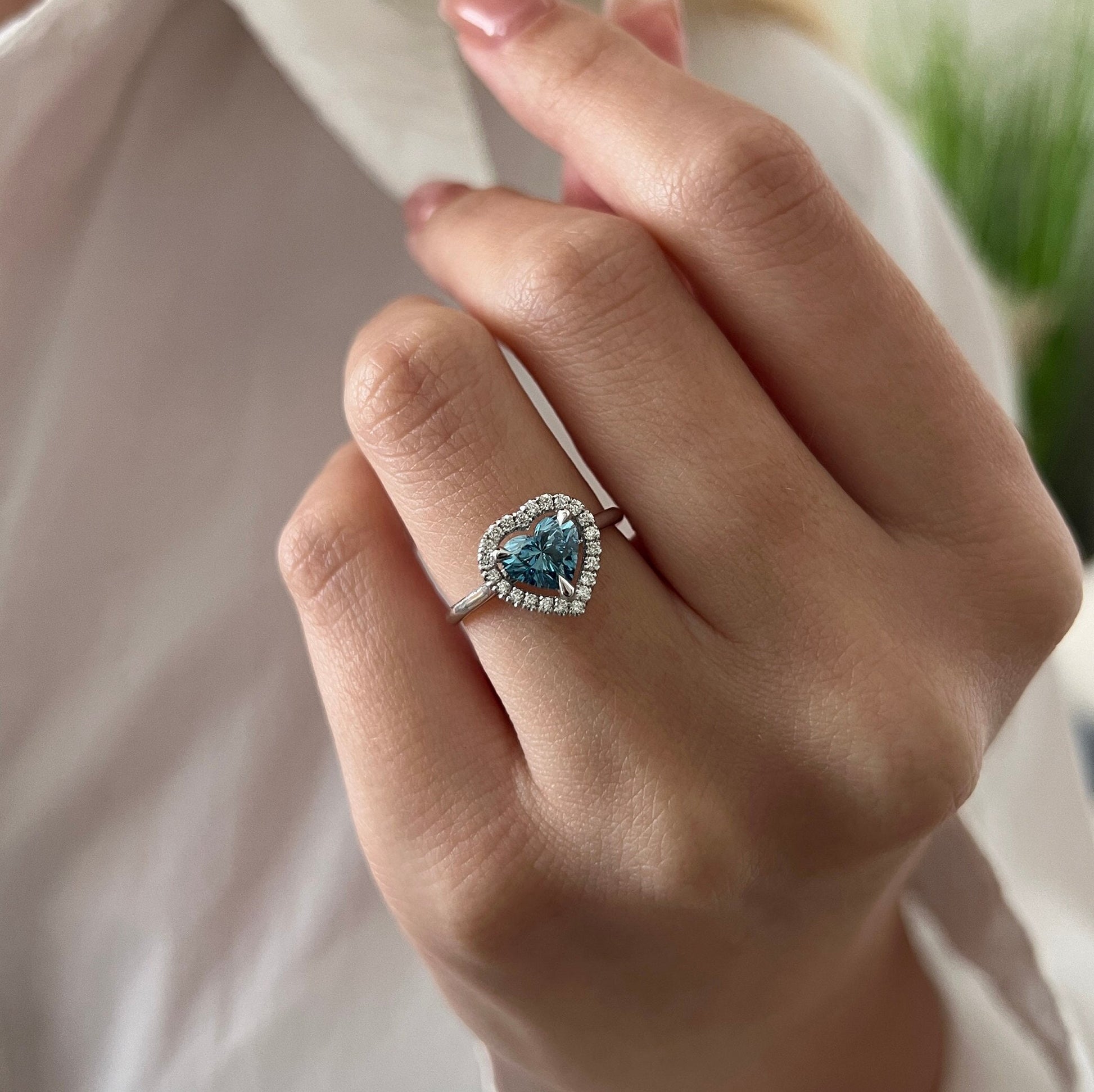 1.72 CT Heart Super Unique Fancy Vivid Blue Lab Grown Diamond Halo Engagement Ring