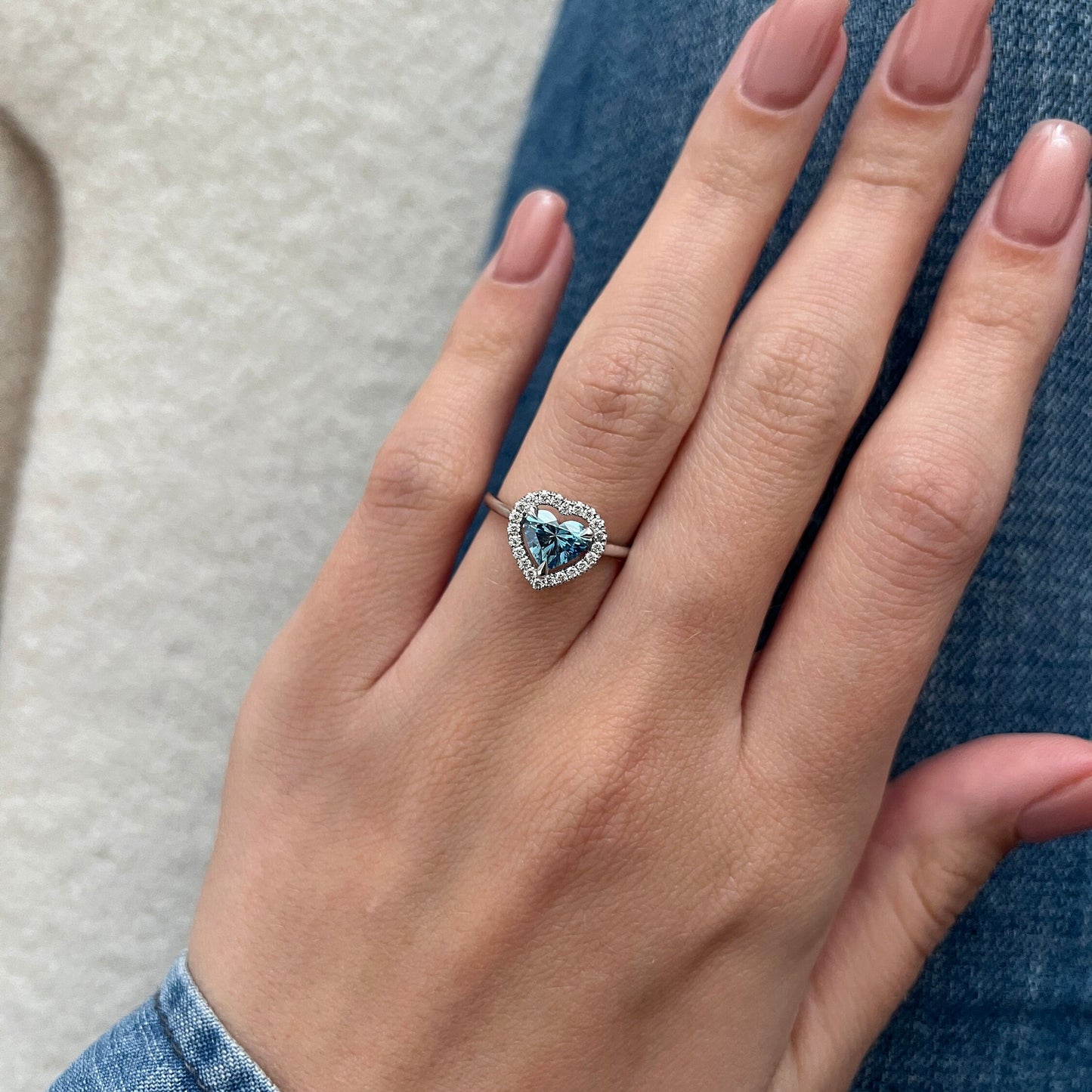 1.72 CT Heart Super Unique Fancy Vivid Blue Lab Grown Diamond Halo Engagement Ring