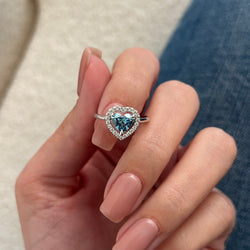 1.72 CT Heart Super Unique Fancy Vivid Blue Lab Grown Diamond Halo Engagement Ring