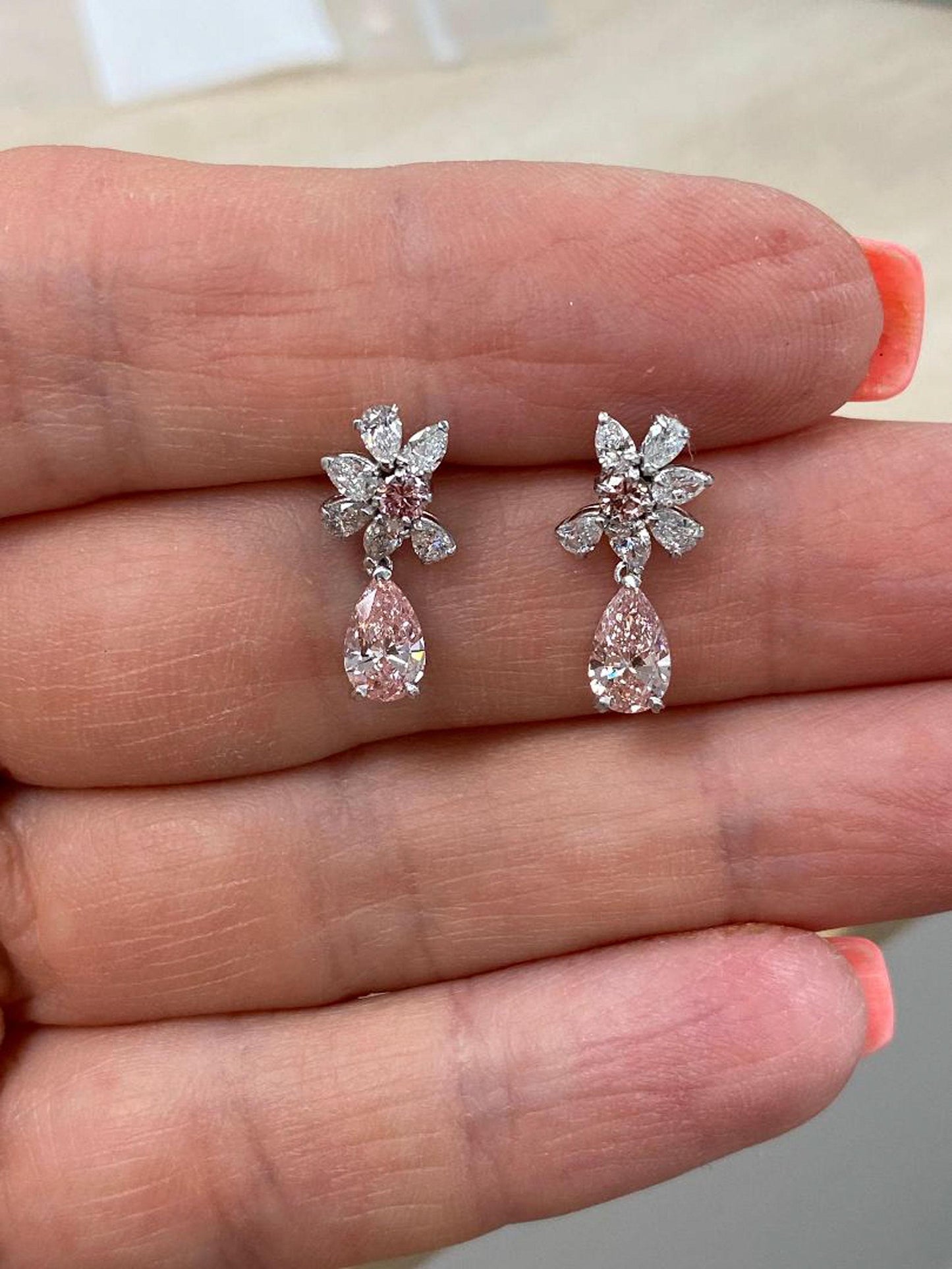 1.73 TCW Pear Cut Lab Grown Diamond Drop Dangle Bridal Earrings Push Back Closure