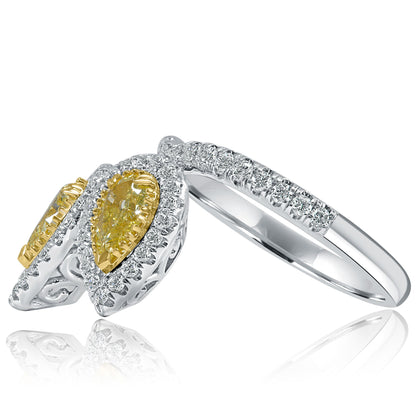 1.80CT Pear Cut Fancy Intense Yellow Lab Grown Diamond Alternative Engagement Ring