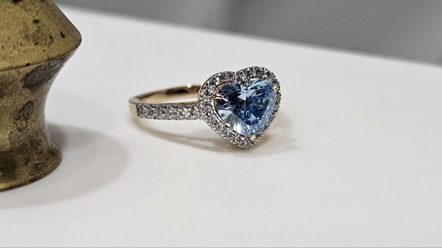 1.93 TCW Blue Heart Cut Lab-Grown Diamond Halo Engagement Ring anniversary gift