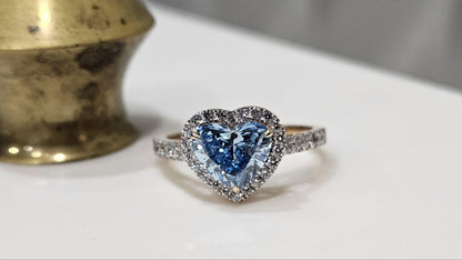 1.93 TCW Blue Heart Cut Lab-Grown Diamond Halo Engagement Ring anniversary gift