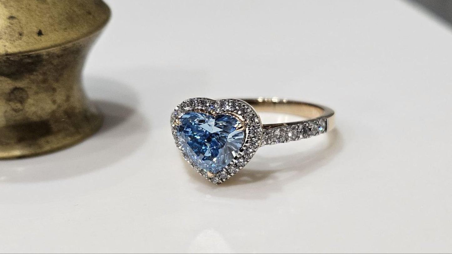 1.93 TCW Blue Heart Cut Lab-Grown Diamond Halo Engagement Ring anniversary gift