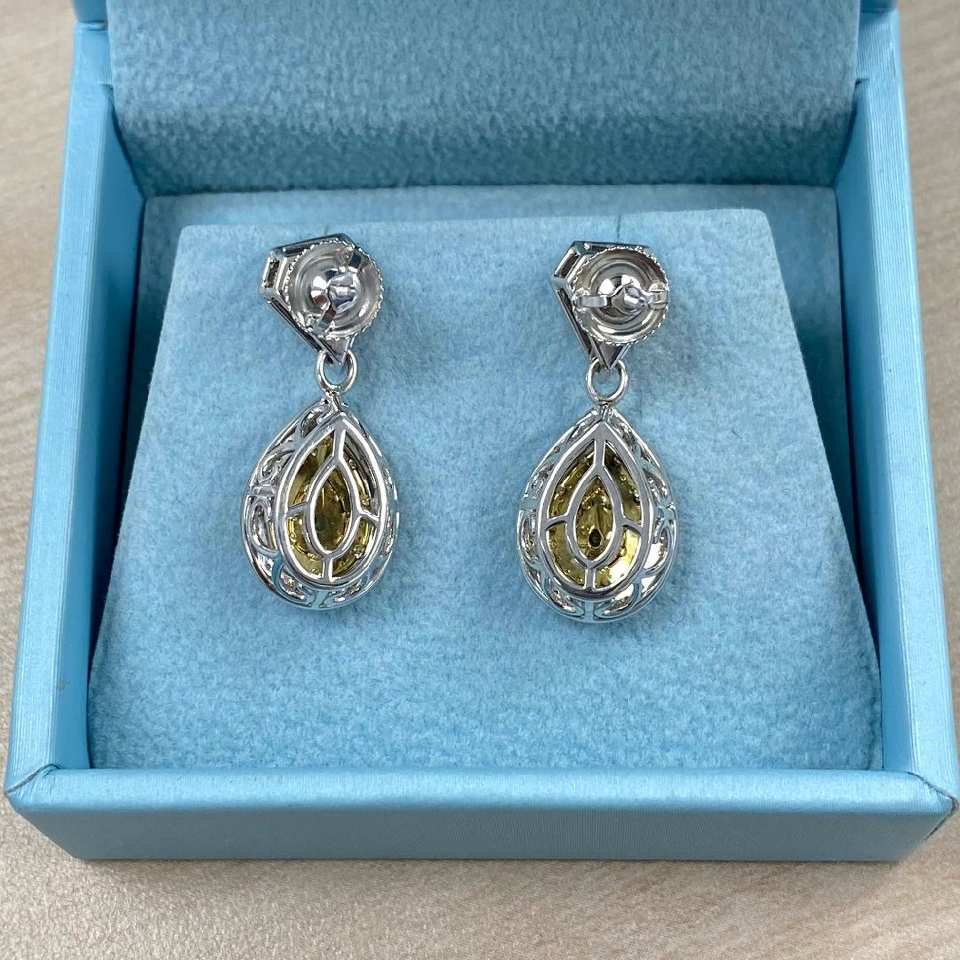 1.99 TCW Pear Cut Intense Yellow Lab Grown Diamonds  Pave Set Drop Dangle Earrings