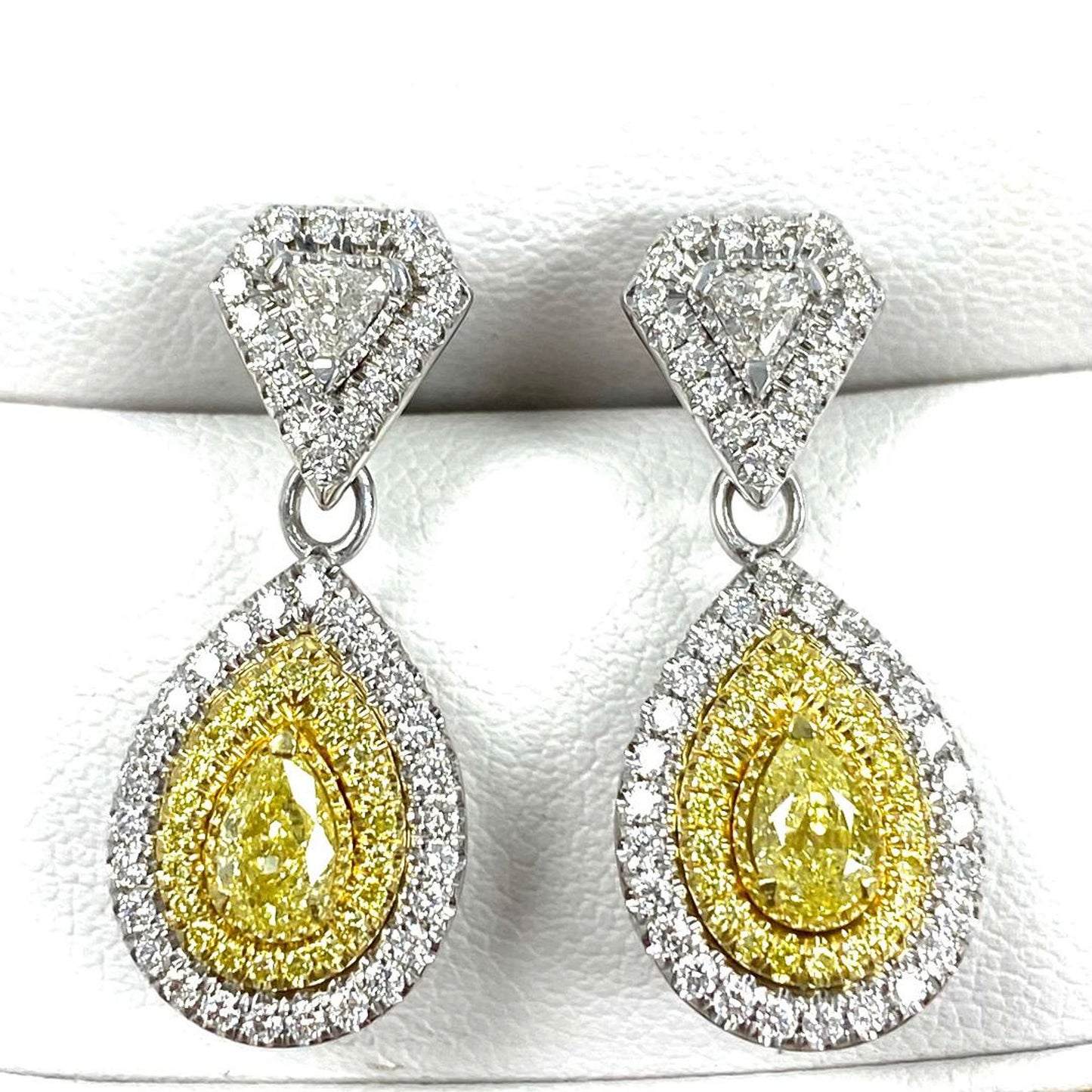 1.99 TCW Pear Cut Intense Yellow Lab Grown Diamonds  Pave Set Drop Dangle Earrings