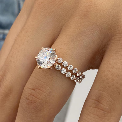 14K Gold Round Lab Grown Diamond Engagement Ring with Matching Diamond Eternity Band 2Ct Center Round Cut Wedding Anniversary Ring Gifts For Her