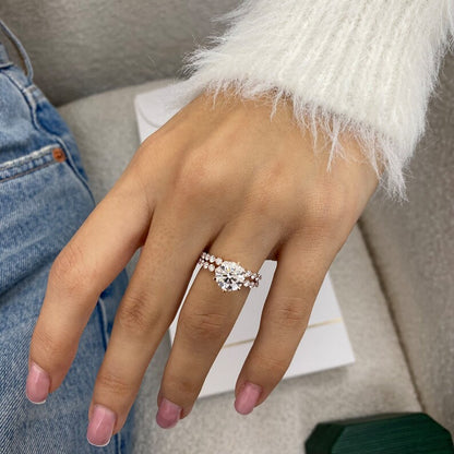 14K Gold Round Lab Grown Diamond Engagement Ring with Matching Diamond Eternity Band 2Ct Center Round Cut Wedding Anniversary Ring Gifts For Her