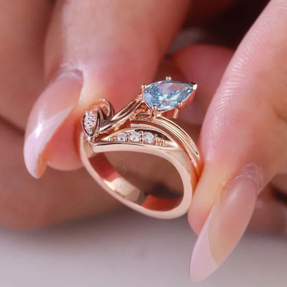 14K Solid Gold  Art Deco Pear Vivid Blue Lab Grown Diamond Engagement Ring Antique Wedding Gifts For Her