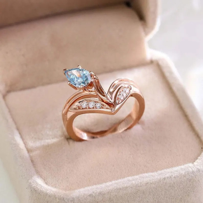 14K Solid Gold  Art Deco Pear Vivid Blue Lab Grown Diamond Engagement Ring Antique Wedding Gifts For Her