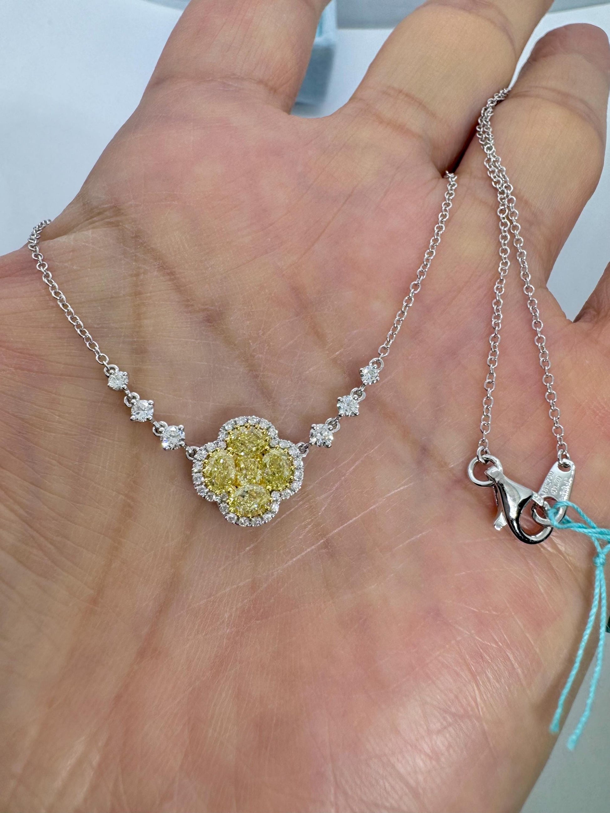 14K White Gold Fancy Yellow Lab Grown Diamond Flower  Pendant Necklace