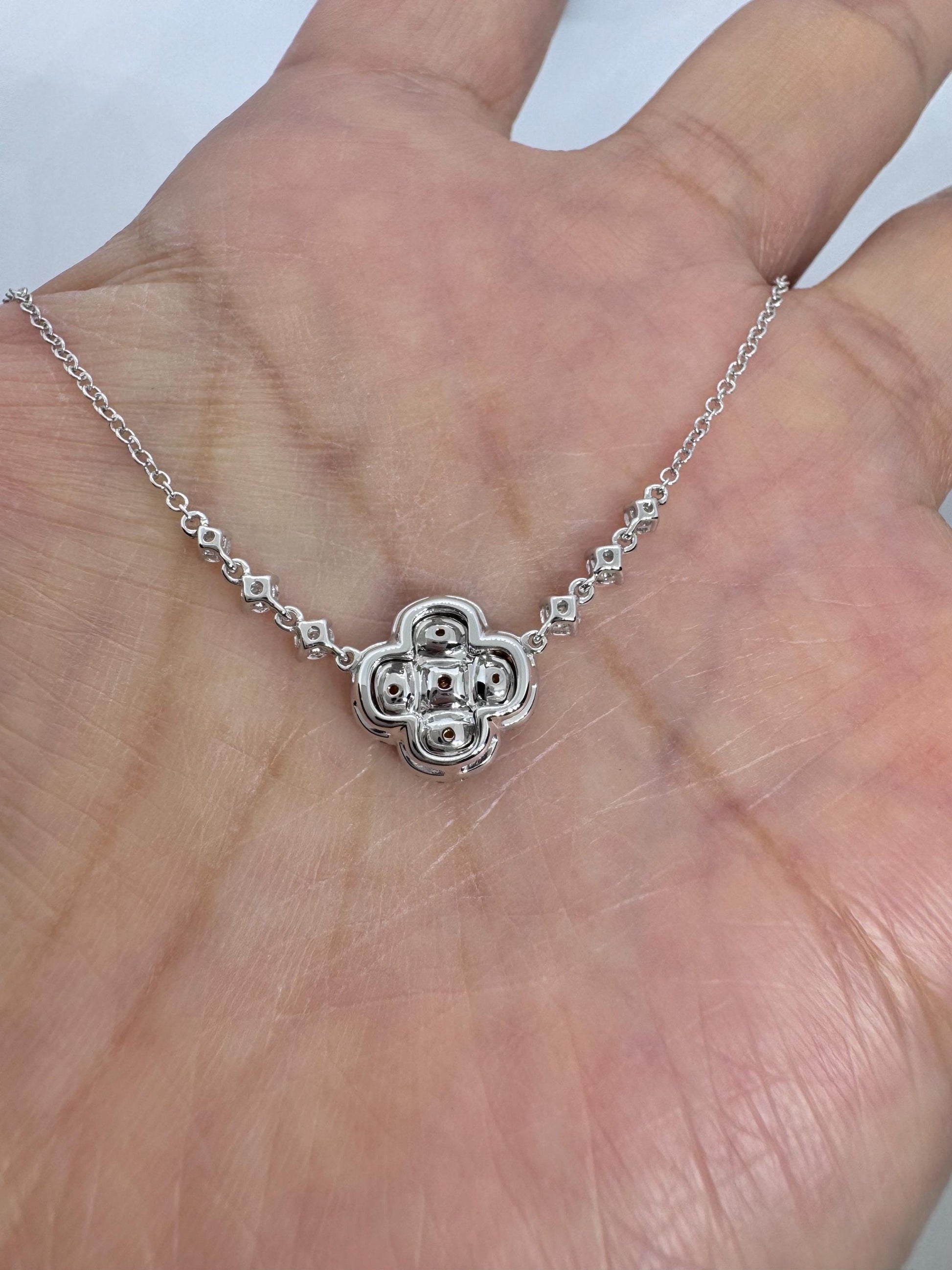 14K White Gold Fancy Yellow Lab Grown Diamond Flower  Pendant Necklace