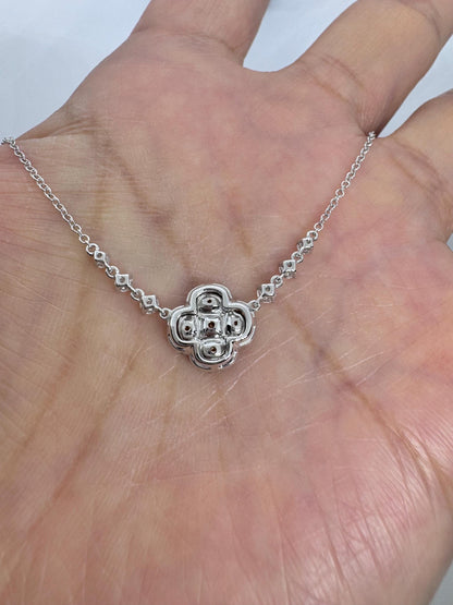 14K White Gold Fancy Yellow Lab Grown Diamond Flower  Pendant Necklace