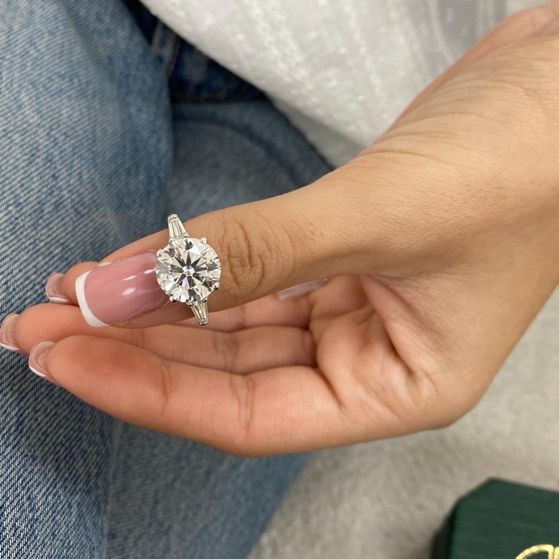 14kt White Gold 5.60 CT Round Cut Moissanite Diamond Three Stone Engagement Ring