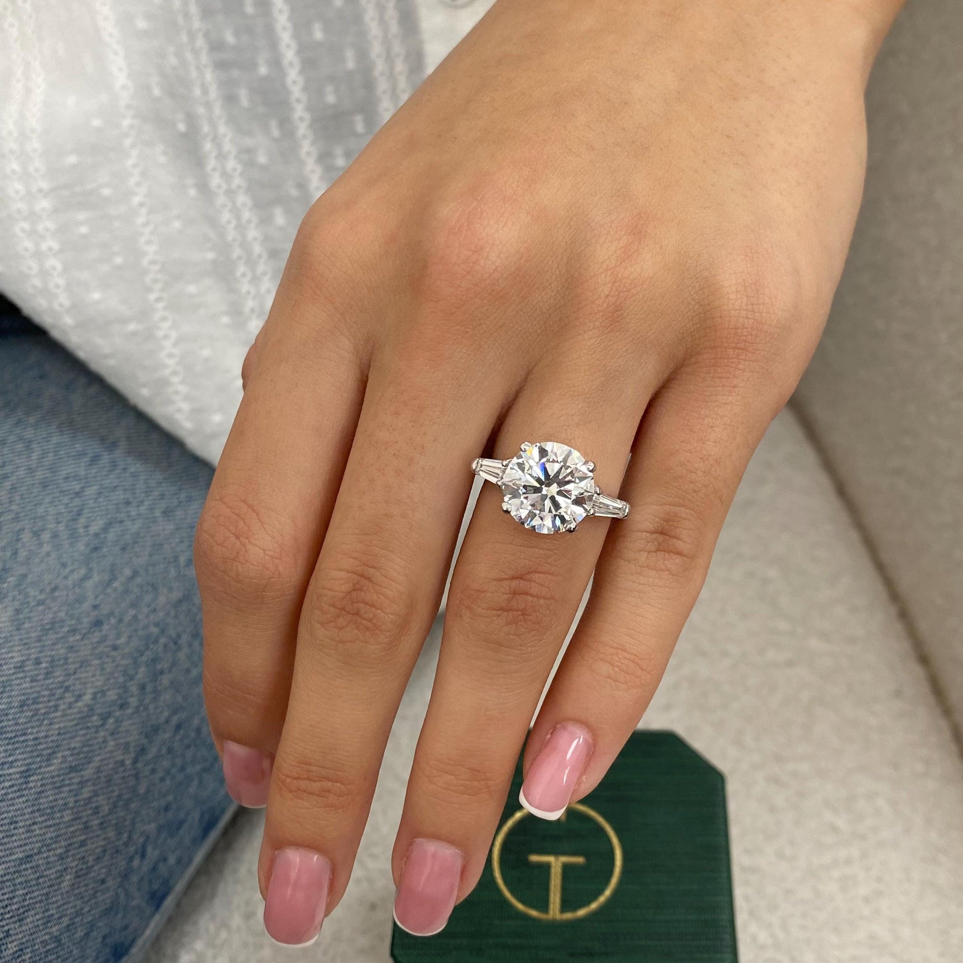 14kt White Gold 5.60 CT Round Cut Moissanite Diamond Three Stone Engagement Ring