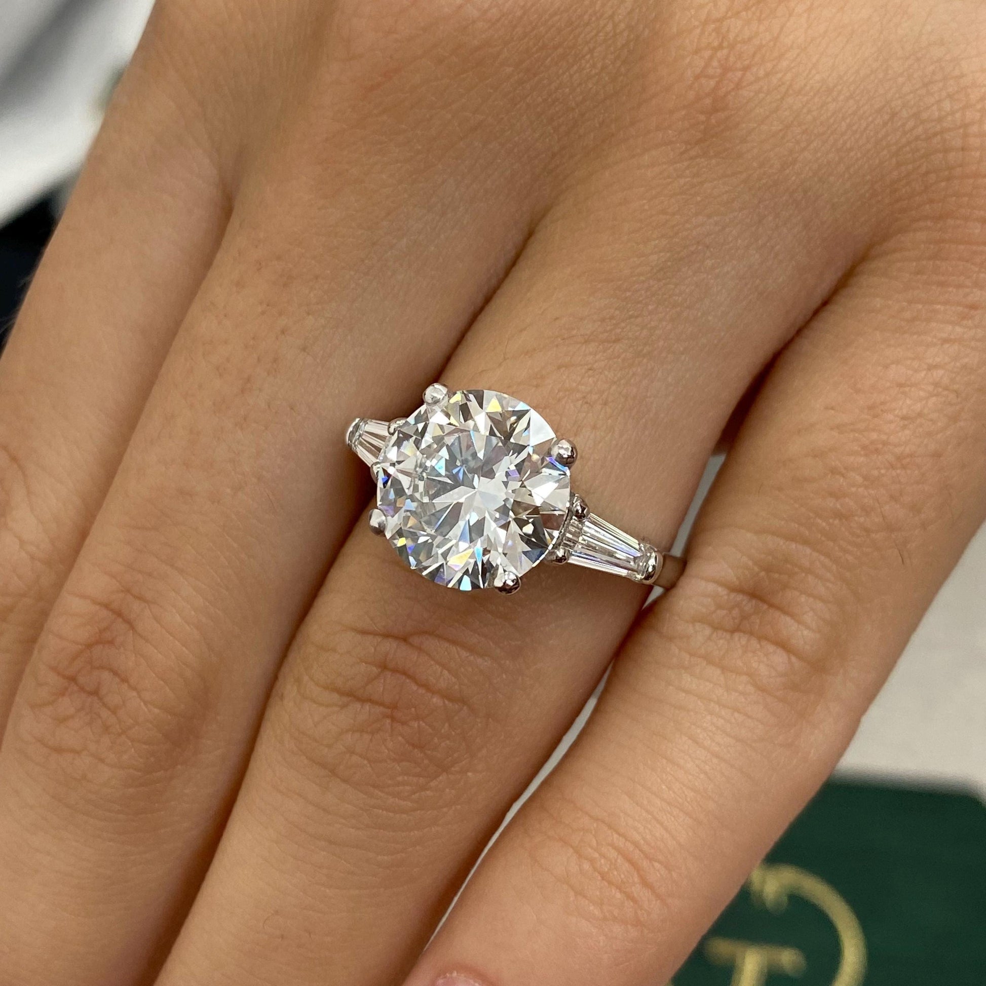 14kt White Gold 5.60 CT Round Cut Moissanite Diamond Three Stone Engagement Ring