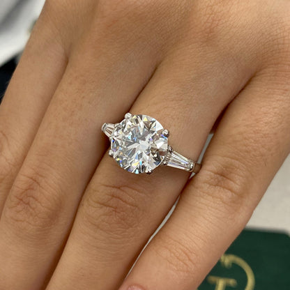 14kt White Gold 5.60 CT Round Cut Moissanite Diamond Three Stone Engagement Ring