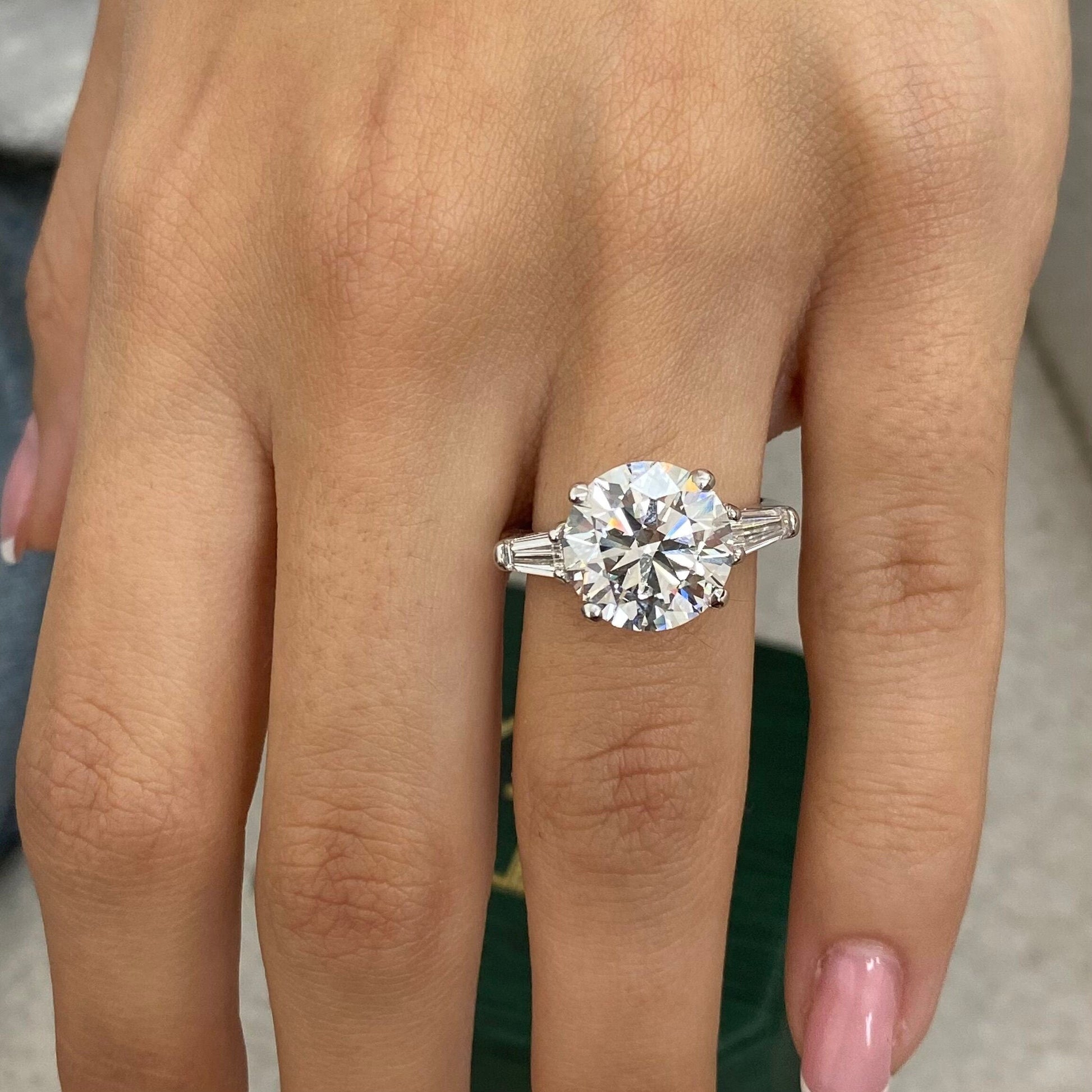 14kt White Gold 5.60 CT Round Cut Moissanite Diamond Three Stone Engagement Ring