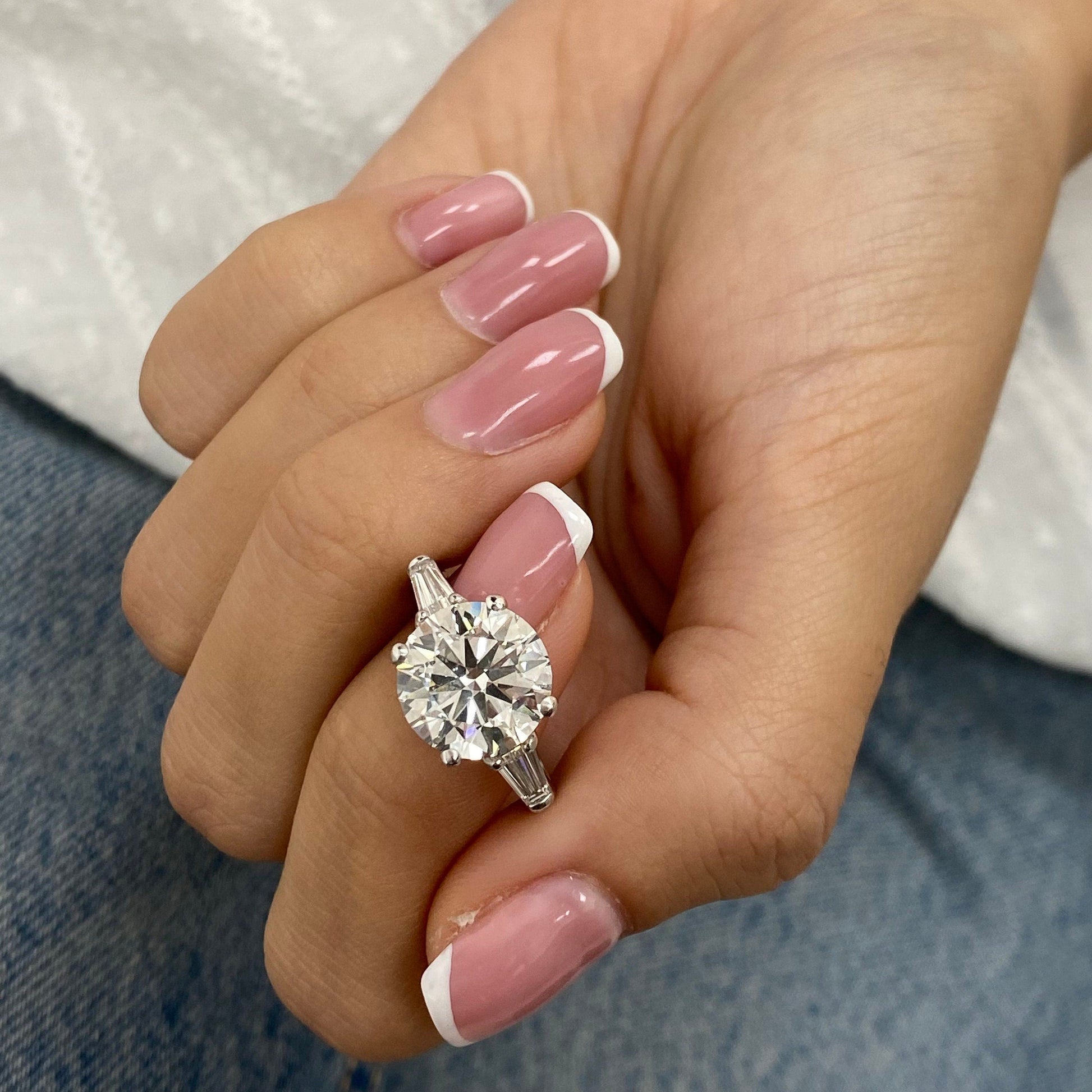 14kt White Gold 5.60 CT Round Cut Moissanite Diamond Three Stone Engagement Ring
