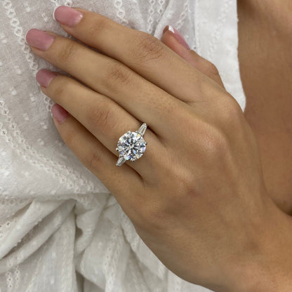 14kt White Gold 5.60 CT Round Cut Moissanite Diamond Three Stone Engagement Ring