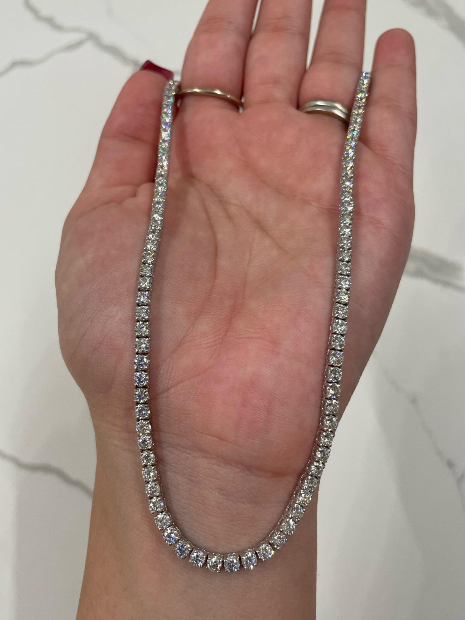 14kt gold Round Cut Moissanite diamond full set tennis necklace on chain  Anniversary Gift