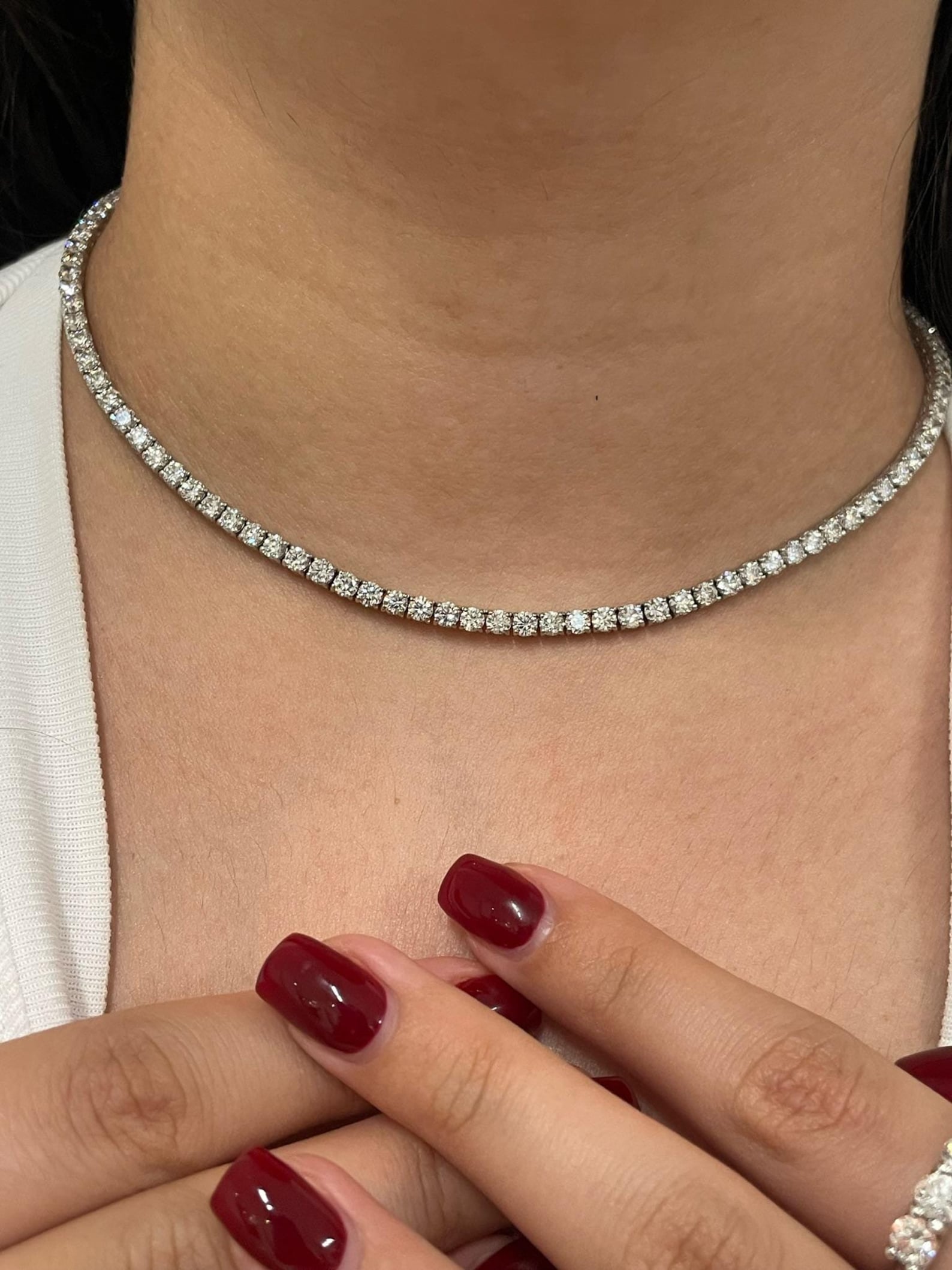 14kt gold Round Cut Moissanite diamond full set tennis necklace on chain  Anniversary Gift