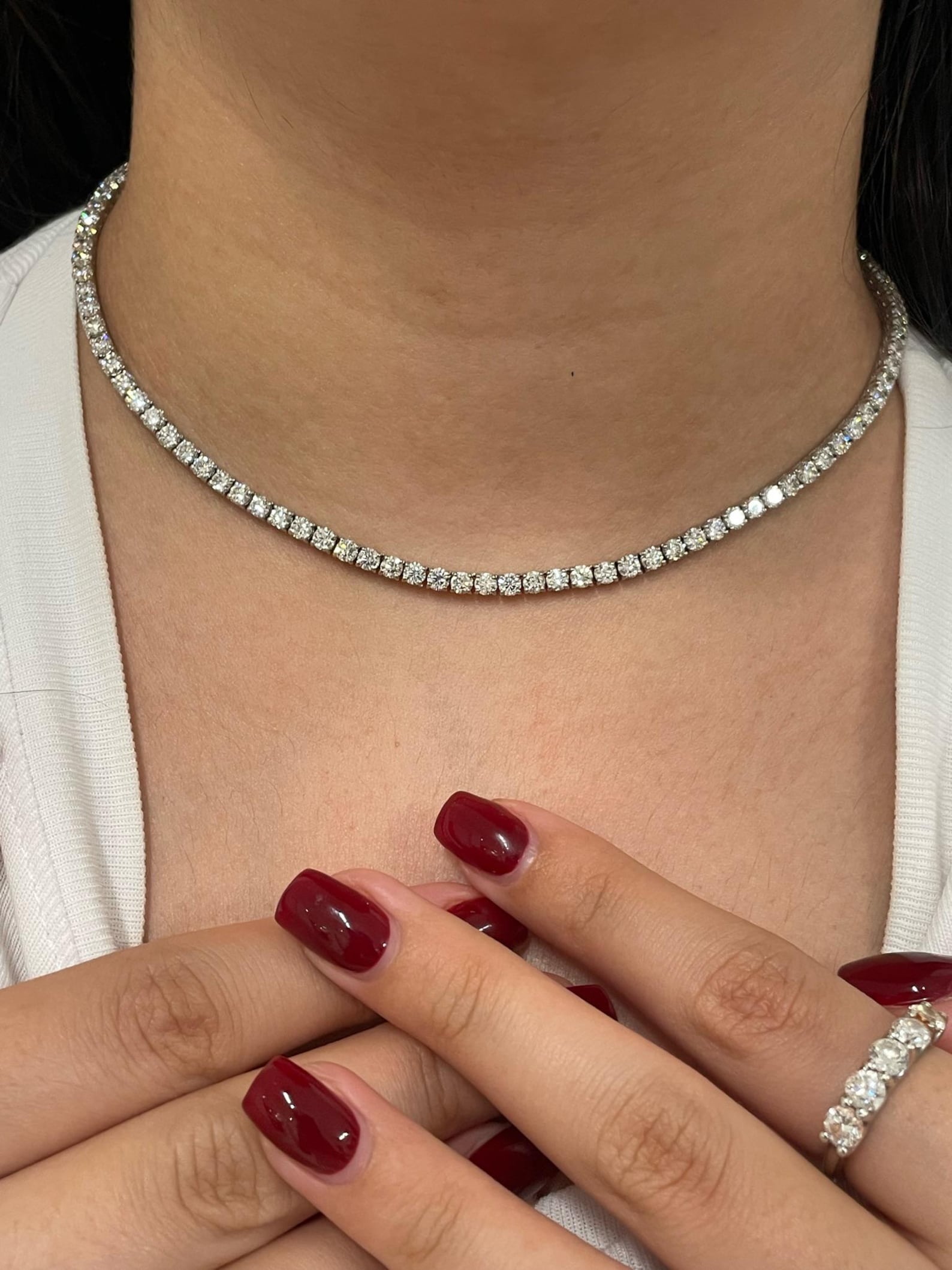 14kt gold Round Cut Moissanite diamond full set tennis necklace on chain  Anniversary Gift