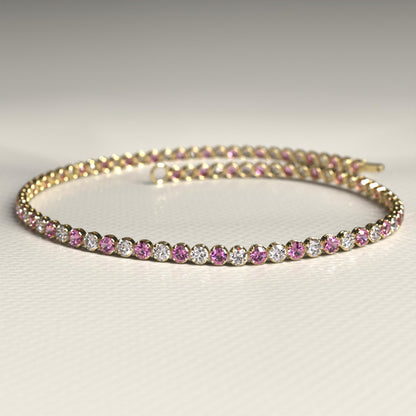 2.00 mm Intense Pink & White Lab Grown Diamond  Alternate luxurious Tennis Bracelet