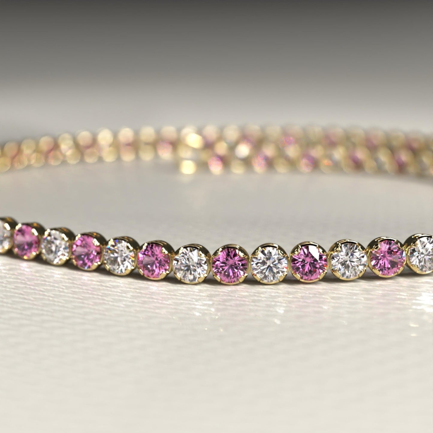 2.00 mm Intense Pink & White Lab Grown Diamond  Alternate luxurious Tennis Bracelet