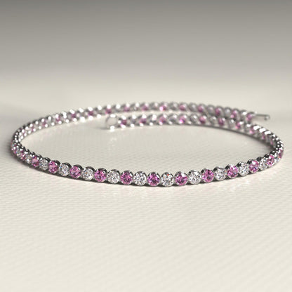 2.00 mm Intense Pink & White Lab Grown Diamond  Alternate luxurious Tennis Bracelet