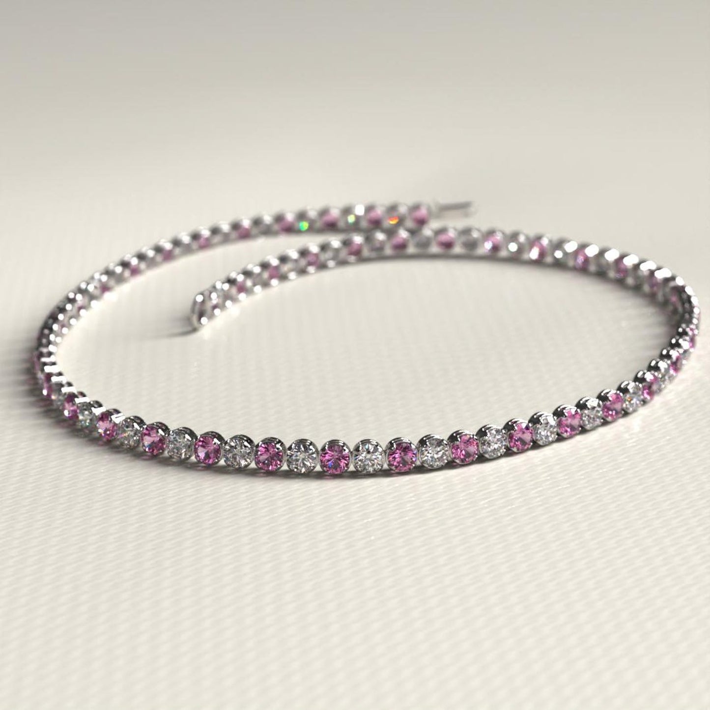 2.00 mm Intense Pink & White Lab Grown Diamond  Alternate luxurious Tennis Bracelet