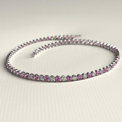 2.00 mm Intense Pink & White Lab Grown Diamond  Alternate luxurious Tennis Bracelet