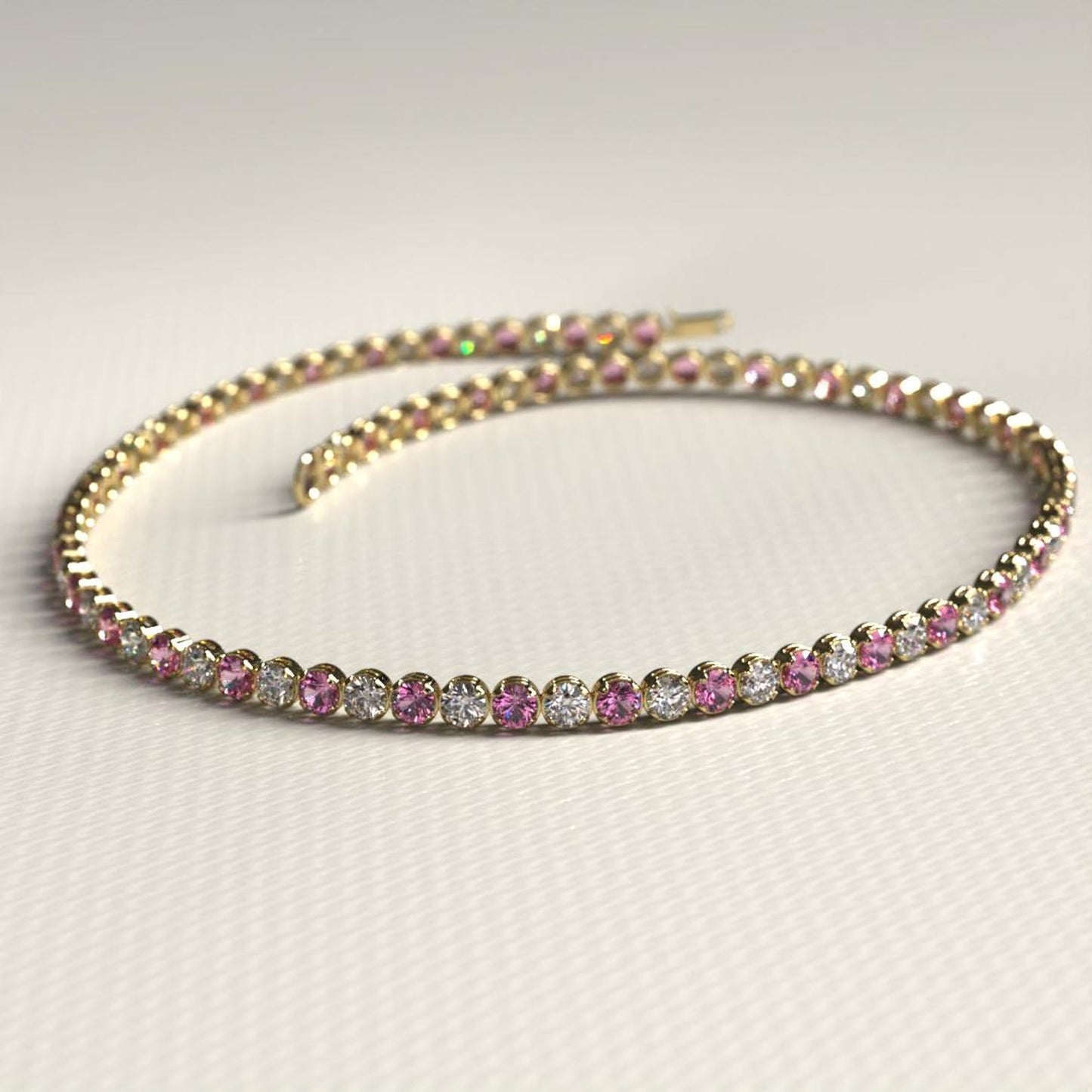 2.00 mm Intense Pink & White Lab Grown Diamond  Alternate luxurious Tennis Bracelet