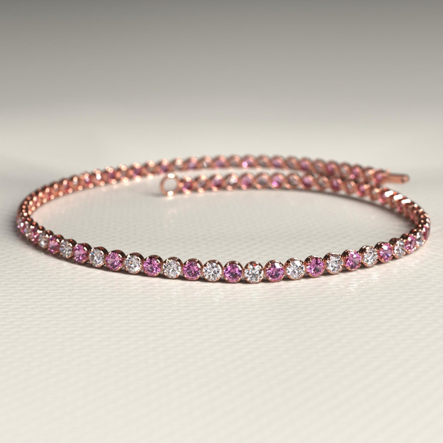 2.00 mm Intense Pink & White Lab Grown Diamond  Alternate luxurious Tennis Bracelet