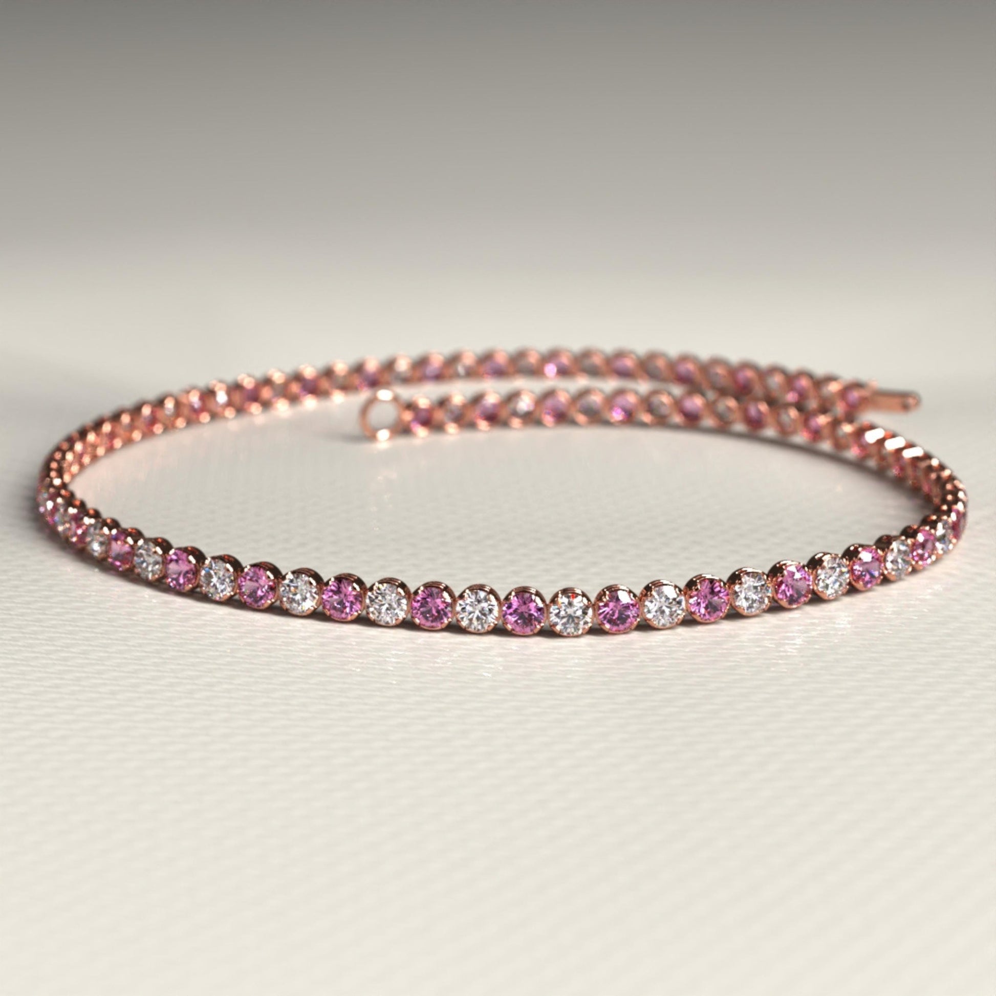 2.00 mm Intense Pink & White Lab Grown Diamond  Alternate luxurious Tennis Bracelet