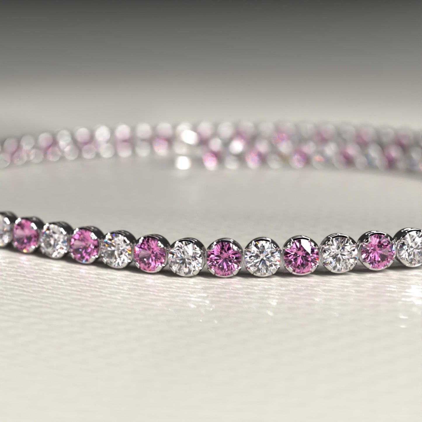 2.00 mm Intense Pink & White Lab Grown Diamond  Alternate luxurious Tennis Bracelet