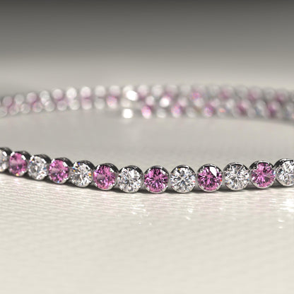 2.00 mm Intense Pink & White Lab Grown Diamond  Alternate luxurious Tennis Bracelet