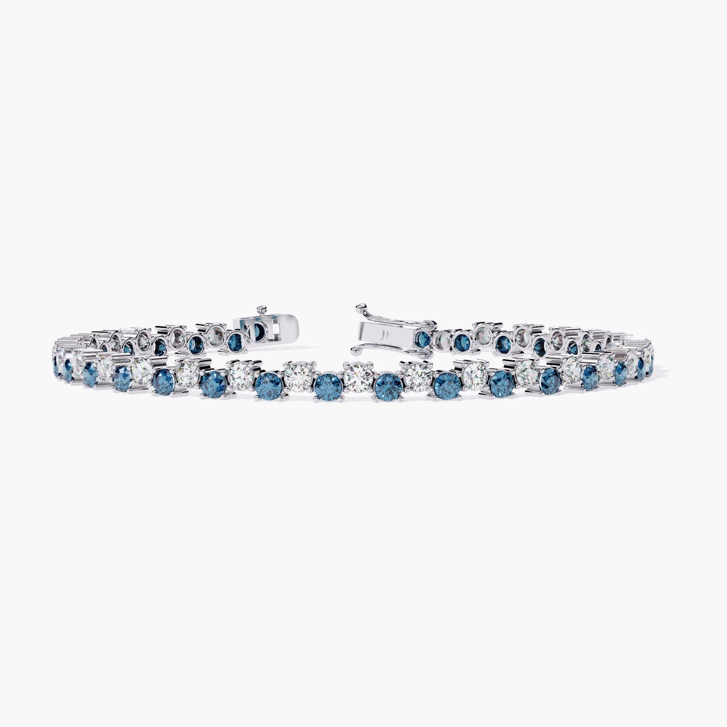 2.00 mm Round Cut Blue and White Lab Grown Diamond Statement Layering Tennis Bracelet