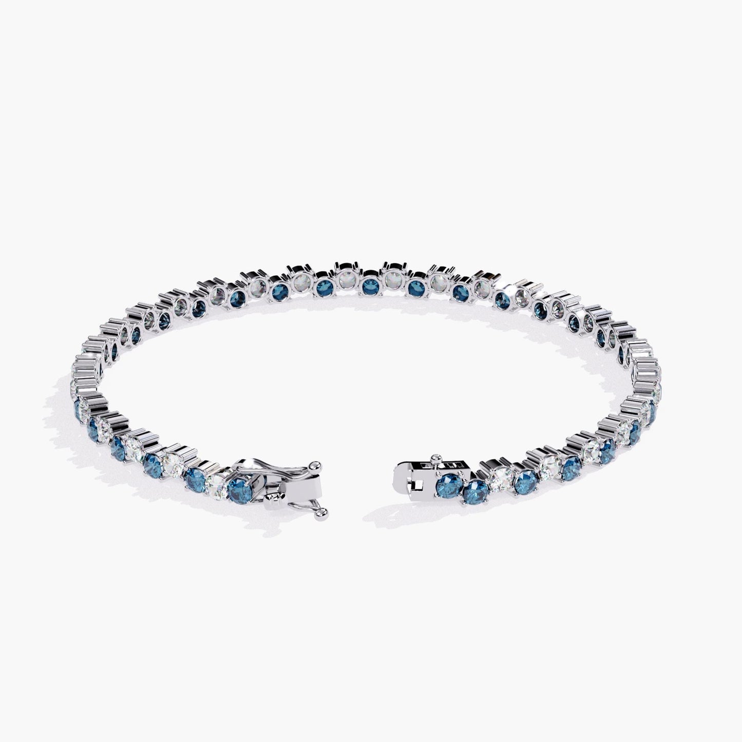 2.00 mm Round Cut Blue and White Lab Grown Diamond Statement Layering Tennis Bracelet