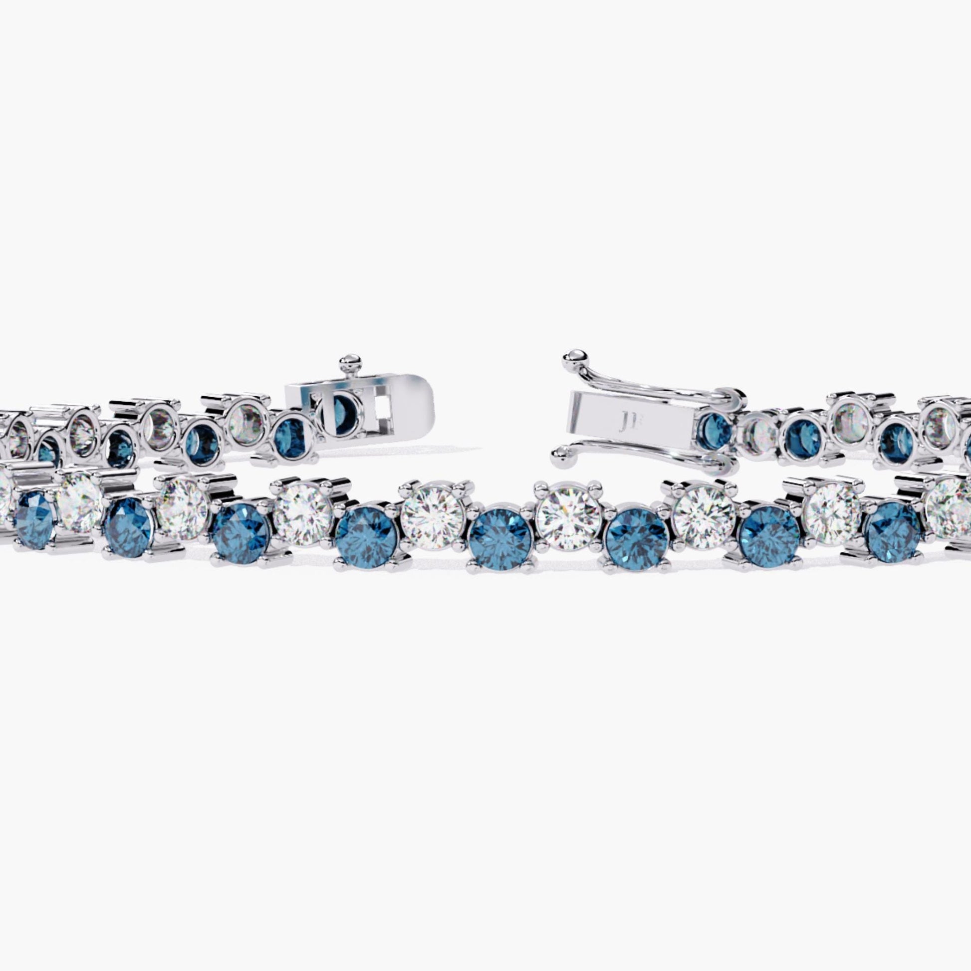 2.00 mm Round Cut Blue and White Lab Grown Diamond Statement Layering Tennis Bracelet