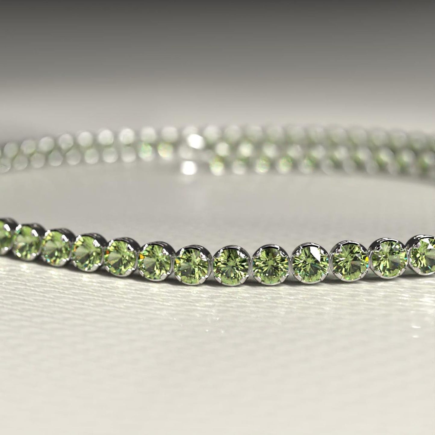 2.00 mm Round Cut Intense Green Lab Grown Diamond Peridot Dainty Tennis Bracelet